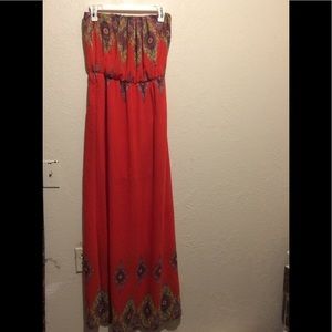 Boho Red Strapless Dress.